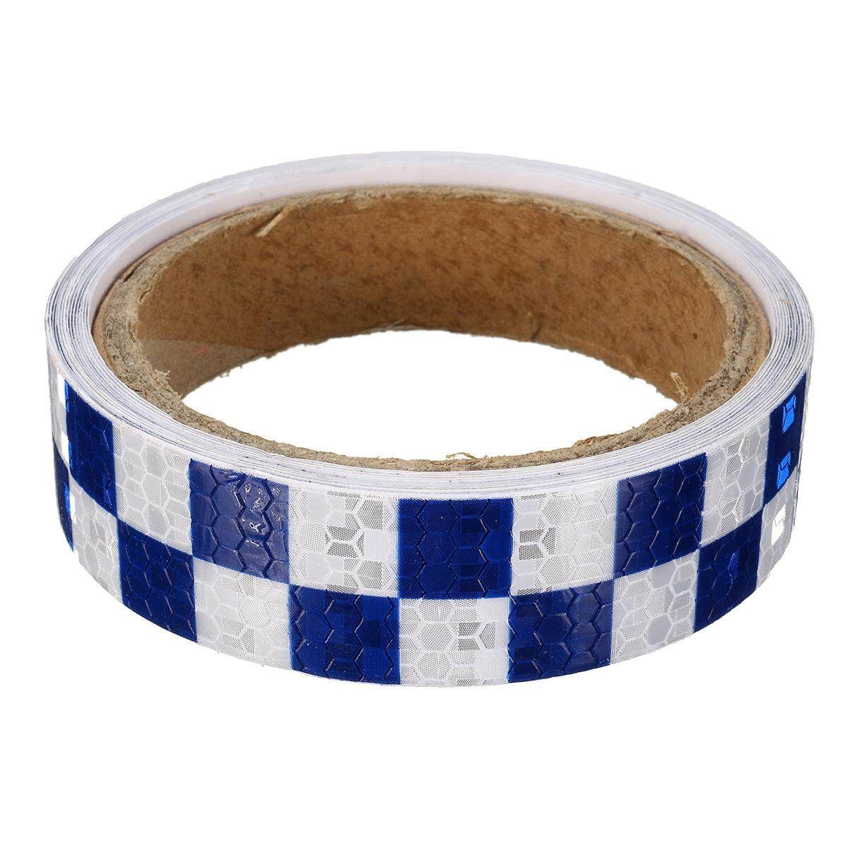 25mm*3m Intensity Reflective Car Sticker Double Chequer Roll Signal PVC White   Blue