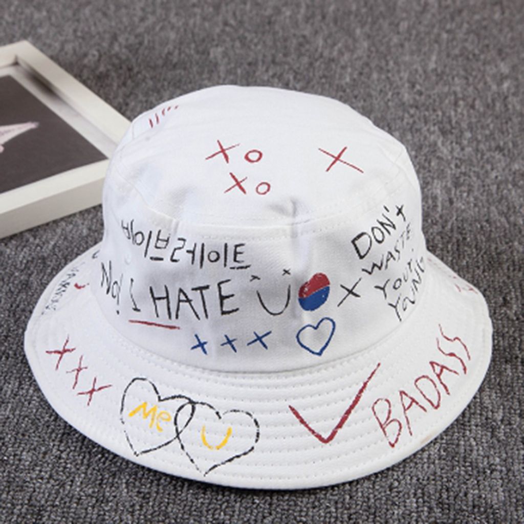 Graffiti Creative Pattern Hat Bob Woman Men Fishing White