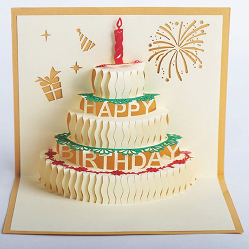 Creative Birthday Cake Candles 3D Pop Up Paper-Golden