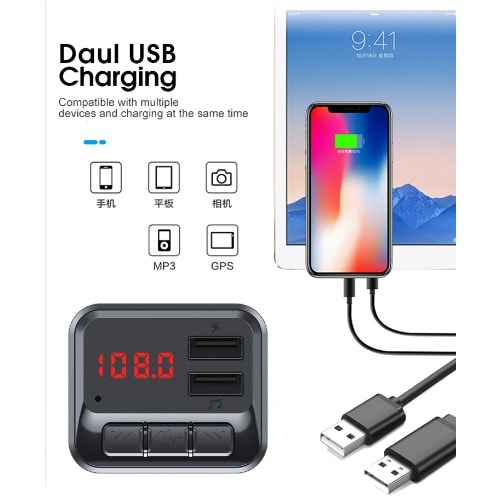 C6 Car Charger Dual USB MP3 Transmitter Multifunction Bluetooth Receiver