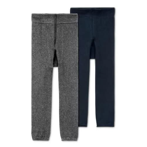 Set Of 2 Girls Knitted Leggings - Grey And Navy
