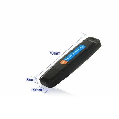 Mini Usb Flash Drive + Digital Audio Sk Voice Recorder With Tf Card Slot - Black