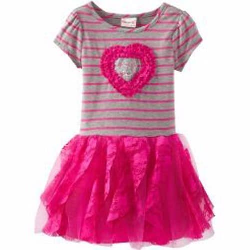 Stripped Heart Dress - Pink