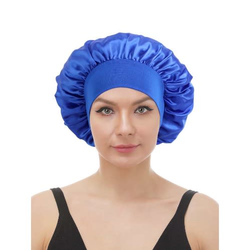 A Blue Satin Hair Bonnet