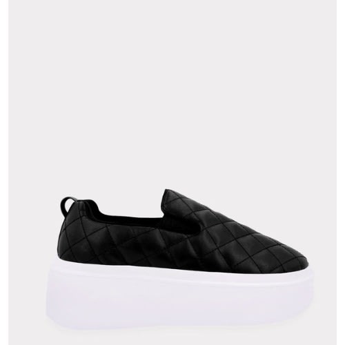 Faux Leather Slip-on Platform Sneakers - Black