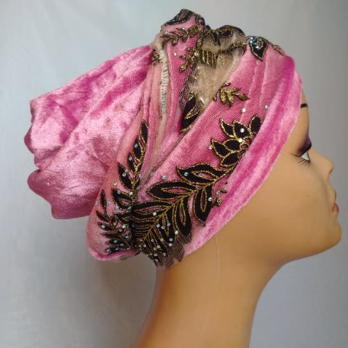 Double Wrap Laced Turban Head Wrap - Onion Purple