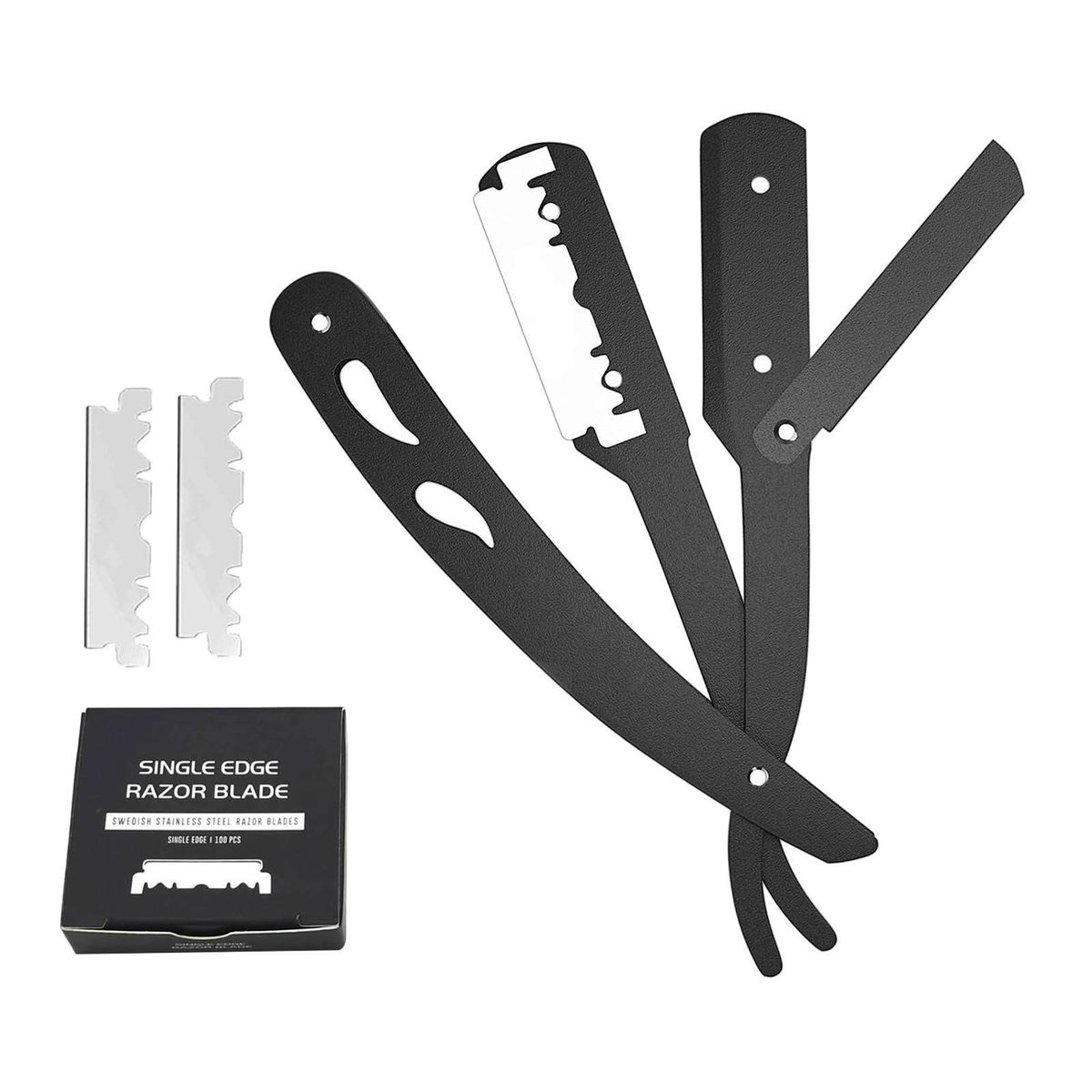 Stainless Steel Barber Straight Edge  Shaving With 100Pcs Black
