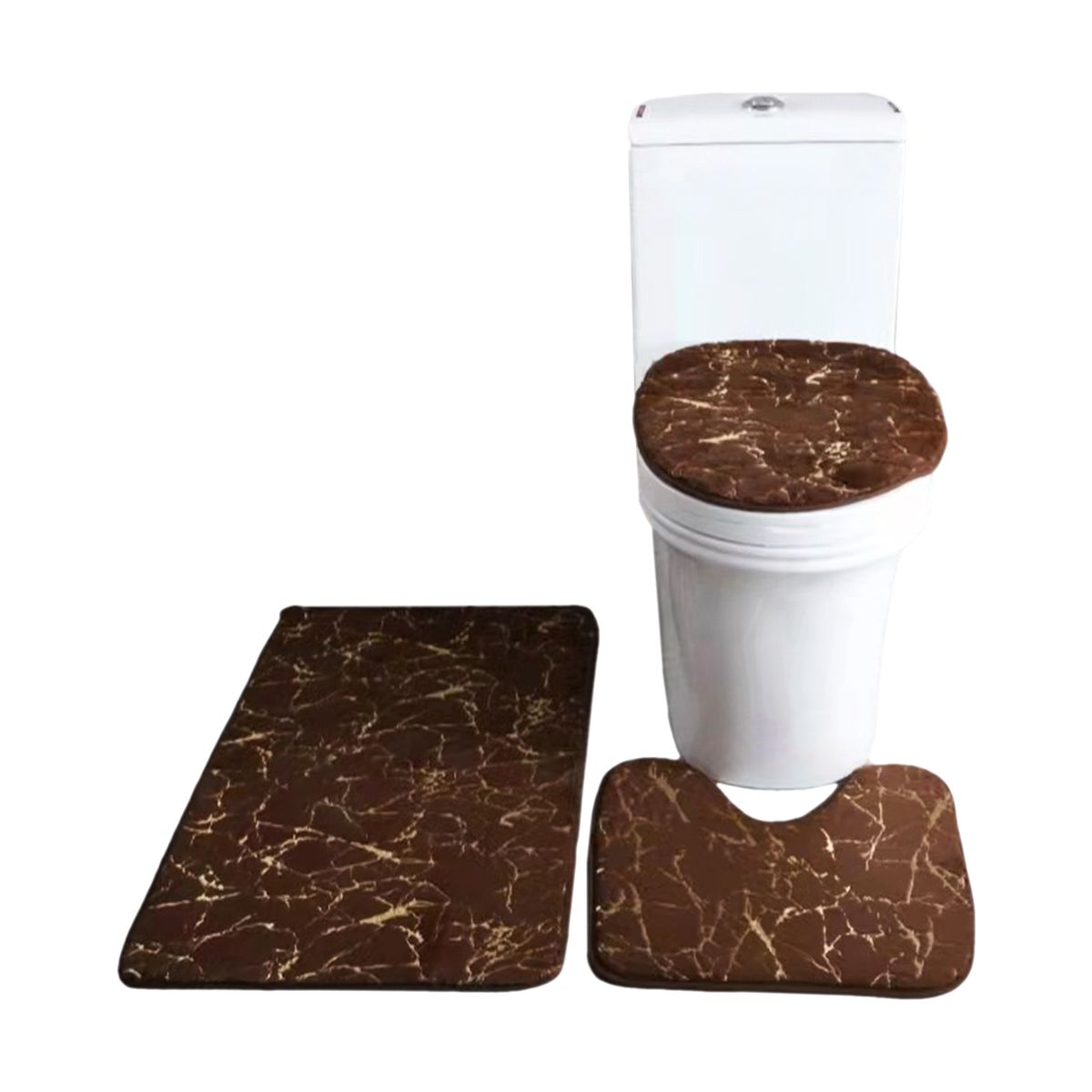 3PCS Bath Mat Toilet Lid Cover U-Shaped Rug Non Slip Soft