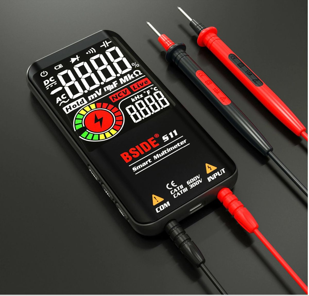 Color LCD Digital Smart Multimeter DC AC Voltage Capacitor Ohm Diode NCV Hz Tester DMM