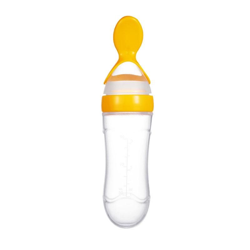 Silicone Squeeze Feeding Bottle with Spoon for Baby Infant