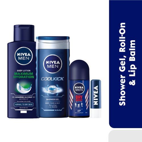 Skin Essentials Men: Maximum Hydration + Dry Impact + Active Balm + Cool Kick Shower