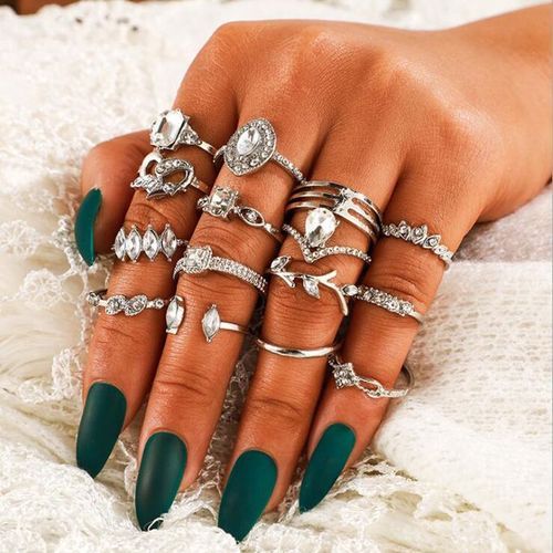 15 Pcs Women Bohemian Vintage Silver Stack Rings