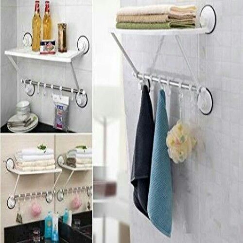 Single Layer Storage And Towel Rack With Hooks