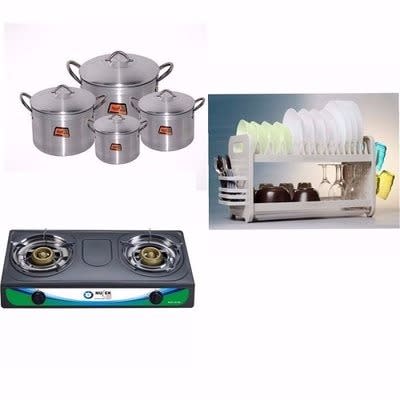 Table Top Gas Cooker ,Set of Pots & Plate Rack Bundle