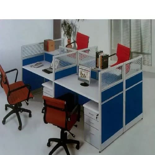 4 Seats Office Workstation - Blue