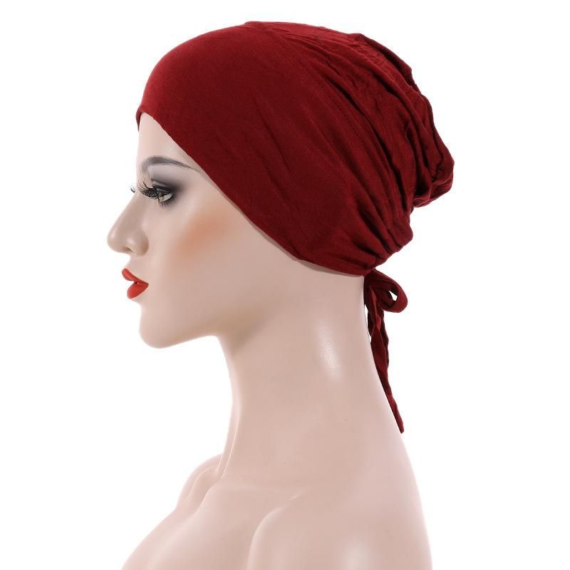 New Women Elastic Band Base Cap Outdoor Adjustable Breathable Head Scarf Ladies Girls Cotton Chemotherapy Beanie