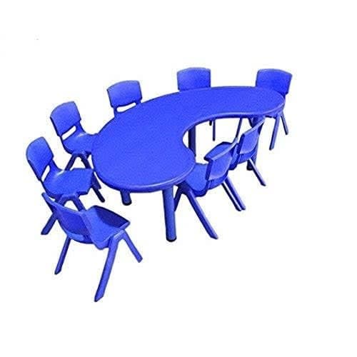 Half-moon Activity Table With 8 Chairs - Blue