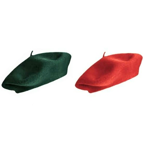 Set  Of 2 Large Plain Berets  - Green And Red