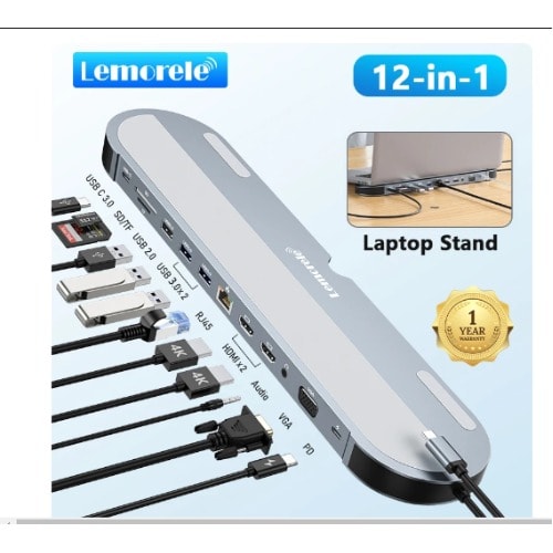Lemorele Tc28 Usb Hub Docking Station Usb C Hub 4k Vga 3.5mm Audio Rj45 Usb Pd Charging Us