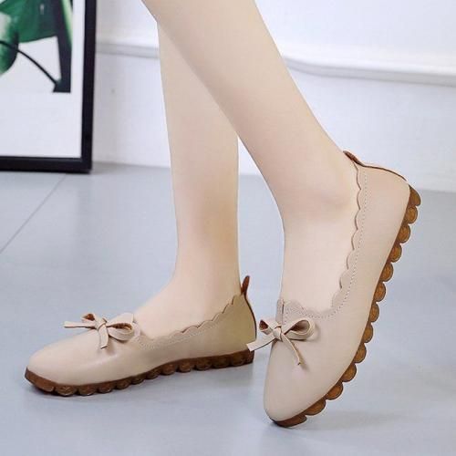 Ladies Fashion Casual Flat Shoes Office Shoes-Apricot