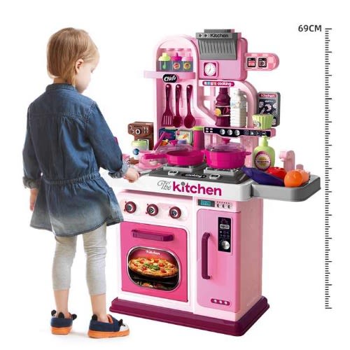 Simulation Girl Role Pretend Play Preschool Food Cooking Toys - 53pcs - Pink - 69cm