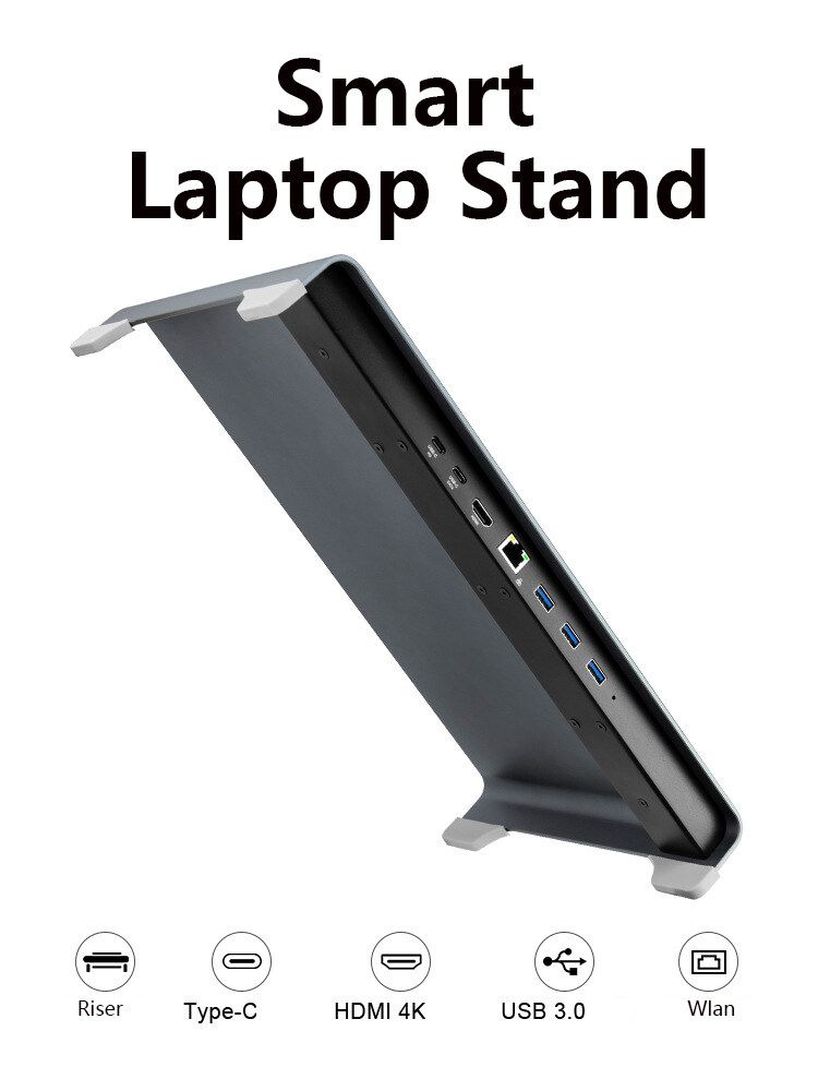 Vaydeer Laptop Stand All Aluminum Alloy Wireless Charge 4K HDMI USB3.0 WLAN TYPE- Riser Organizer For Home Office