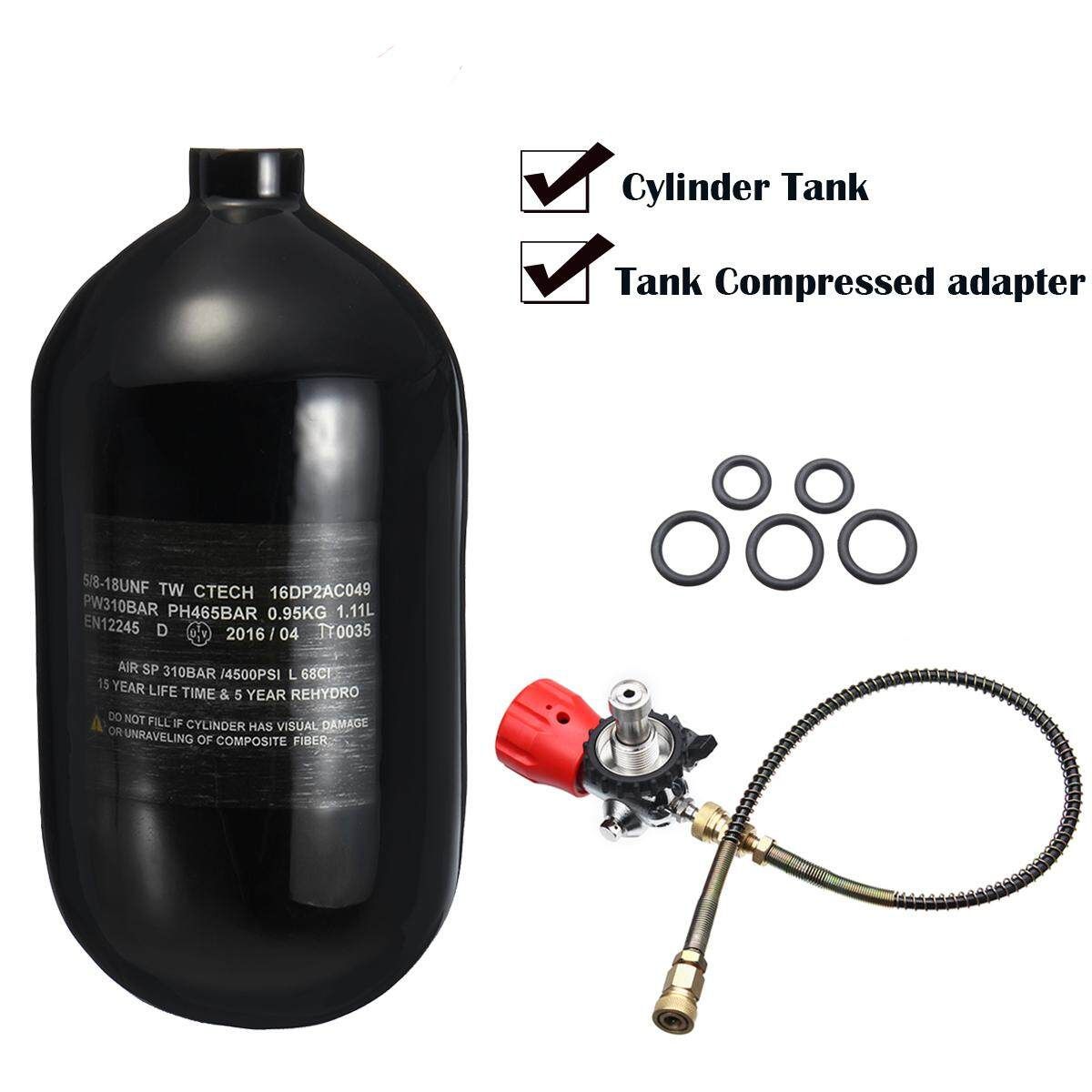 30MPA Stainless Steel Tank Compressed Adapter With Hose For Carbon Fibre Bottles+1.1L 4500PSI Carbon Fiber Breathing Air Cylinder Tank For Diving Scuba