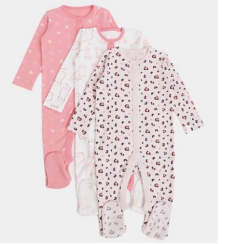 Baby Girls Cotton Sleepsuits Set - 3 Pack