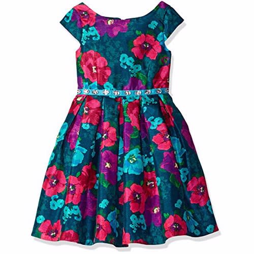 Bloome Floral Shatung Special Occasion Dress with Rhinestone Waist