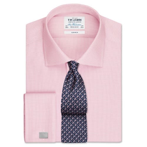 Non-iron Regular Fit Pink Micro Dogtooth Shirt &ndash; Double Cuff