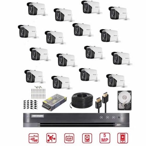 Outdoor 5mp Cctv Dvr Surveillance Camera System With 4TB HDD -16Pcs