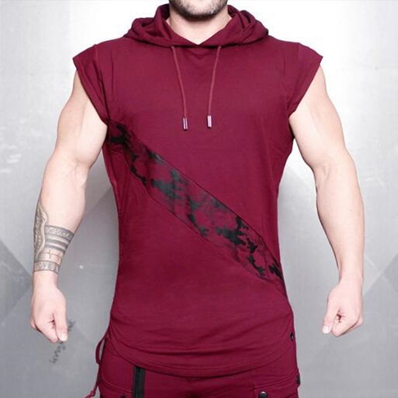 Men High Elasticity Fitness Vest Bodybuilding Stringer Tank Top Muscle Guys Sleeveless Hoodies Vest Undershirt Stringer Clothing(#red) SHA