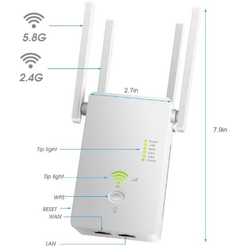 5g Wireless Wifi Extender Ap Dual Band 2.4g Long Range 1200mbps - White