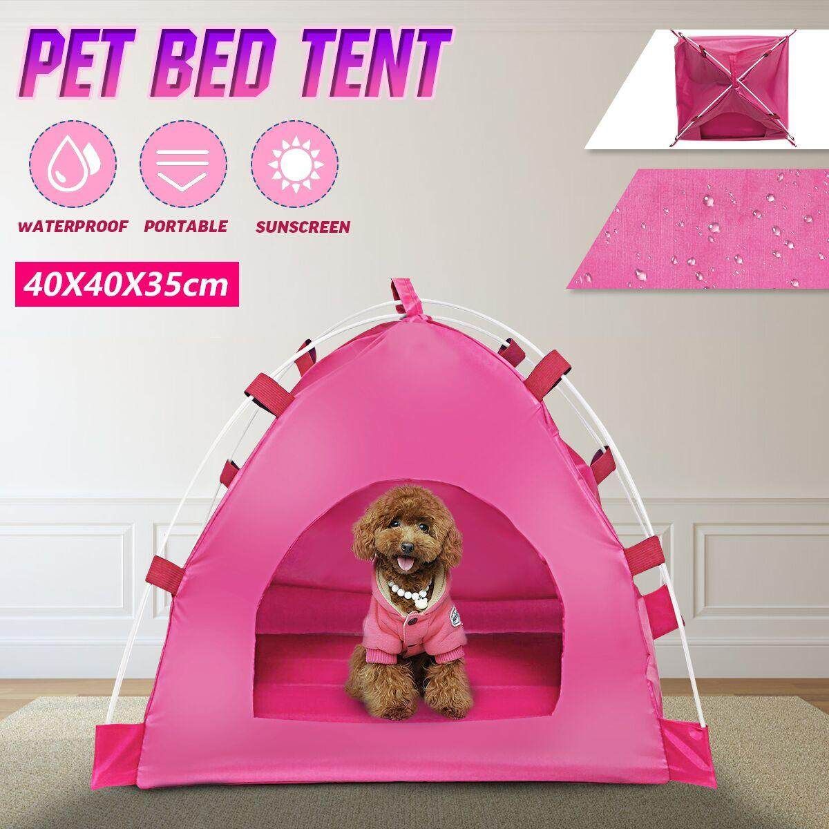 Pet Dog Detachable Tent Outdoor Waterproof Puppy Cat House Cage Kennel Camping-Rose Red