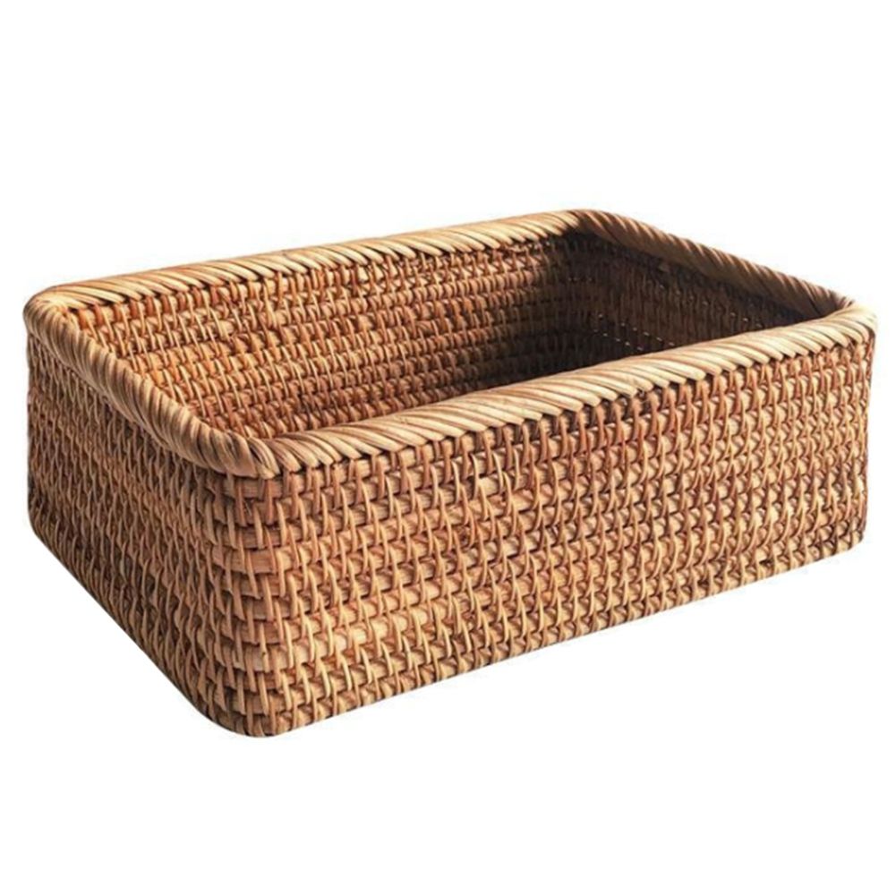 Hand-Woven Rectangular Rattan Wicker Basket Fruit Tea Snack