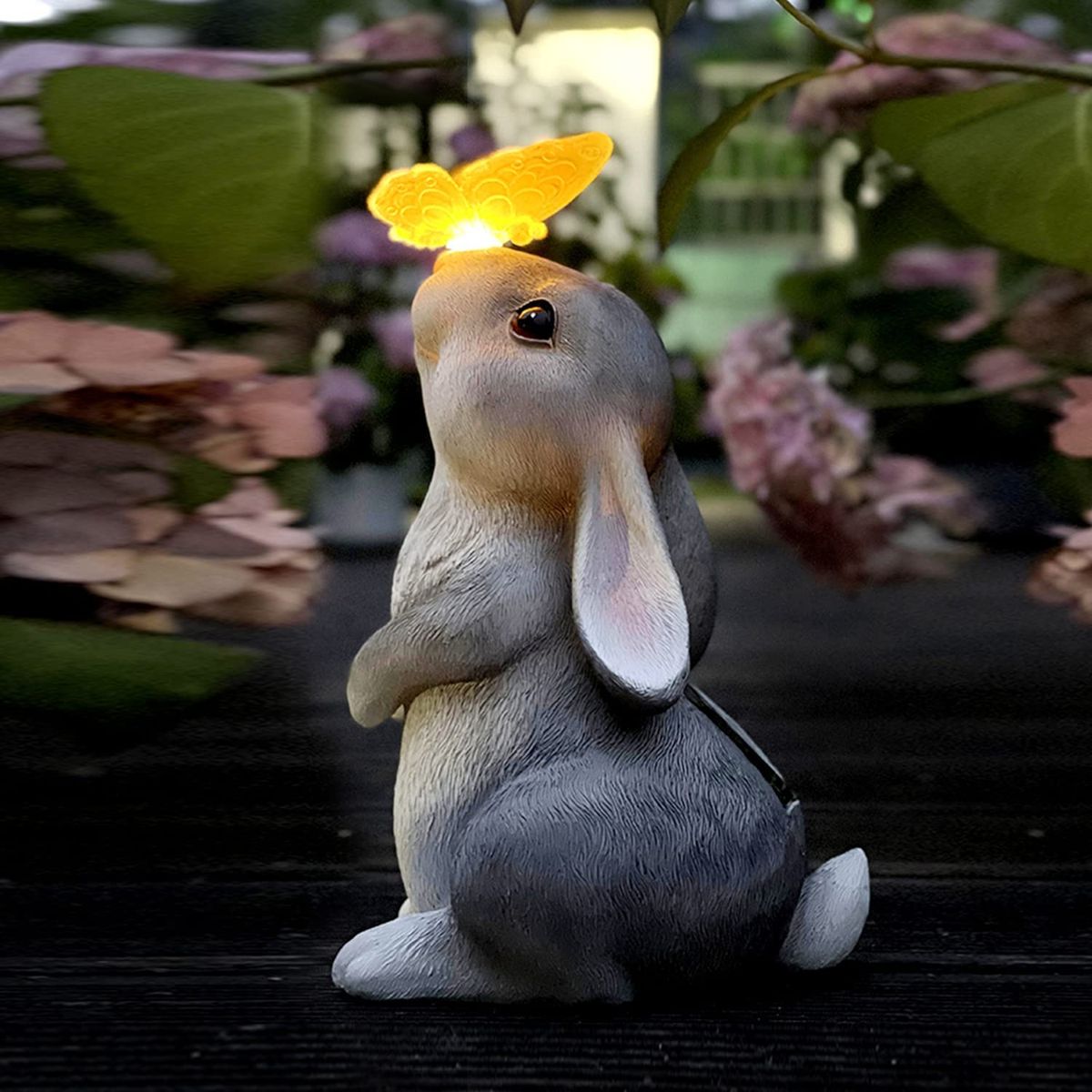 Rabbit Solar Butterfly Light Garden Statues Outsides Decorations