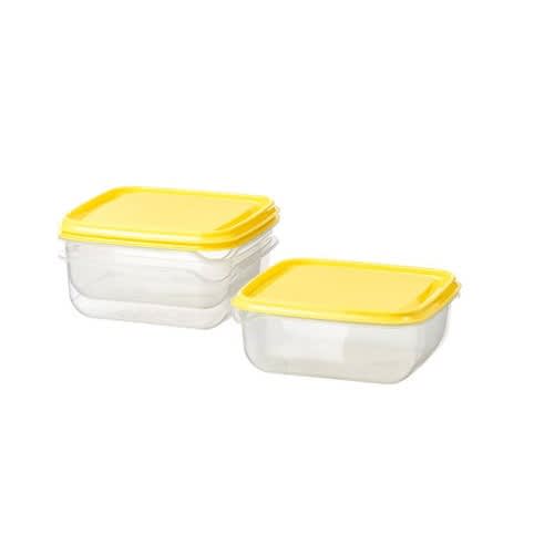 Pruta Food Container  -  3- Pack -  0.6L - Transparent & Yellow Lid