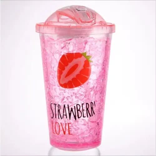 Ice Smoothie Cups With Re-usable Straw - 1pc - 500ml - Pink