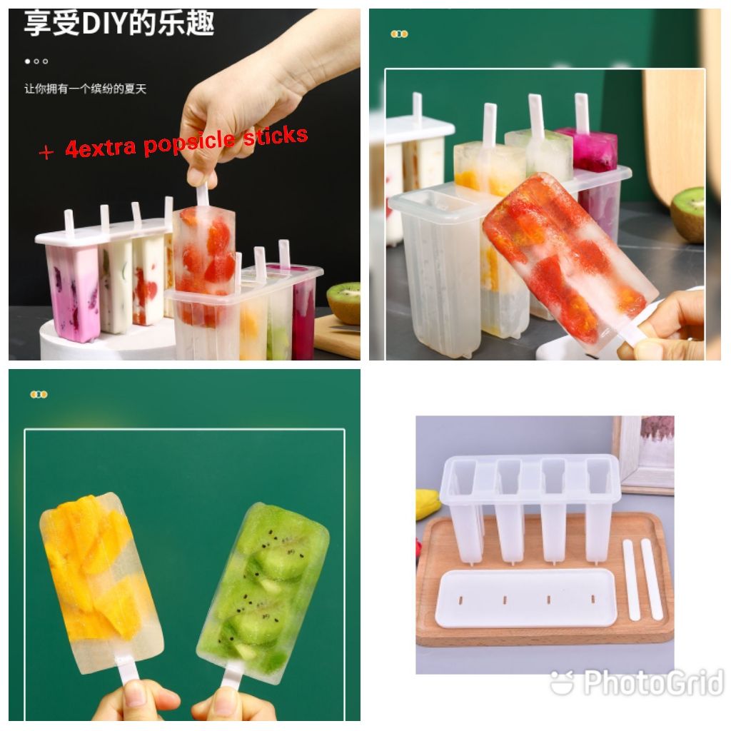 4 Slot Ice Cream Popsicle With Lid + 4 Extra Popsicle Sticks