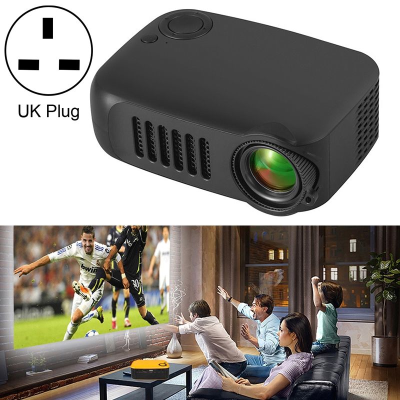 A2000 1080P Mini Portable Projector Children Projector, UK Plug(Black)