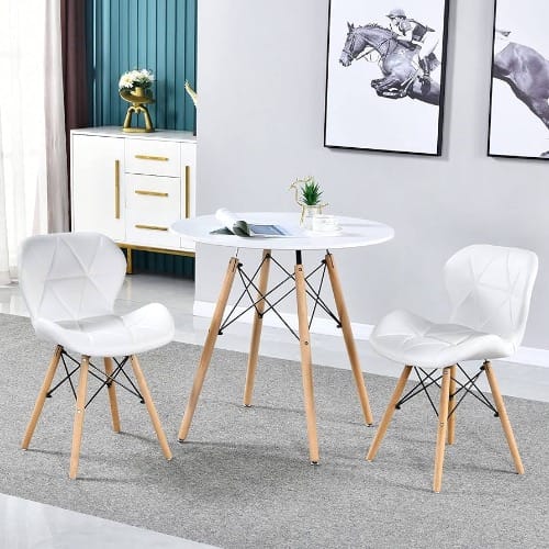 Beechwood Dining Table - 2 Seatee Leather Chairs