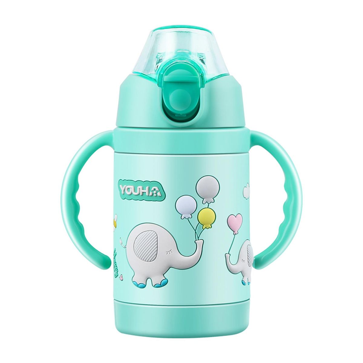 Baby Vacuum Insulated Sippy Cup YOUHA 280ml Toddlers Stainless Steel Drinking Bottle with Handle Replaceable Lids Weighted Straw Baby Sippy Tumbler Mug Vacuum Bottle