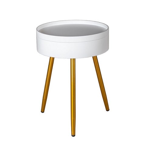 Wooden Side Table With Metal Legs And Storage - 46 X 51cm - White