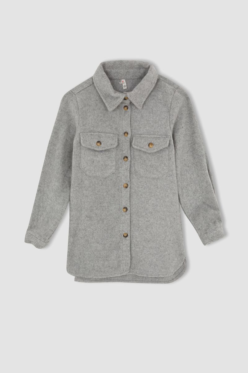 Girl - Oversize Fit Woven Long Sleeve Shirt - Grey