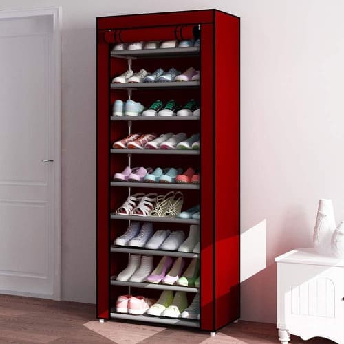 Dustproof 9 Layers Shoes Cabinet Storage Organizer - Red