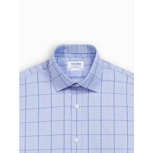 Check Twill Fitted Single Cuff Classic Collar Shirt - Blue