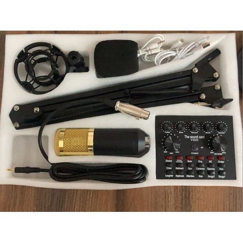 Microphone With V8 BM800 Sound Card Kit, Condenser Support, USB, Bluetooth, For Studio Recording, Professional Karaoke