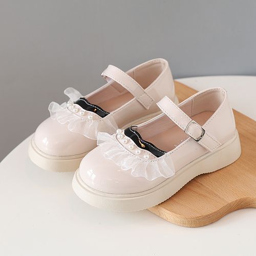 Girls Bow-knot Mary Jane Slip On Shoes Kids Flat Princess Shoes (Beige)