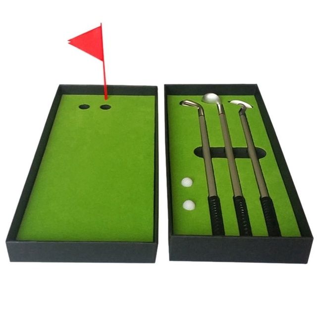 Mini Golf Club Putter Ball Pen Golfers Box Set Deskdecor