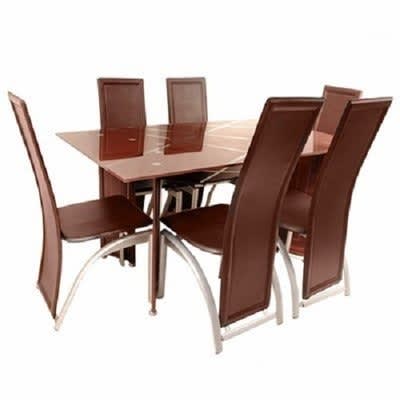6 Seater Dining Table & Chair Set - Brown